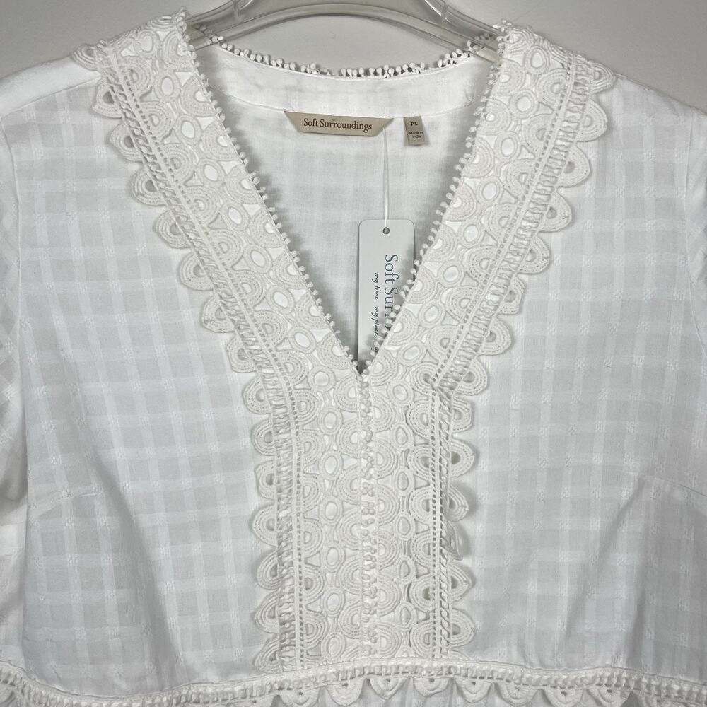 Soft Surroundings Elodie Windowpane Gauze Top Size L Petite White Cotton NEW - Picture 4 of 13